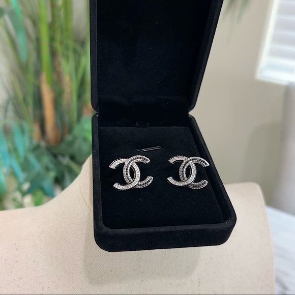 CHANEL Jewelry - Chanel Silver Diamond CC Signature Earrings